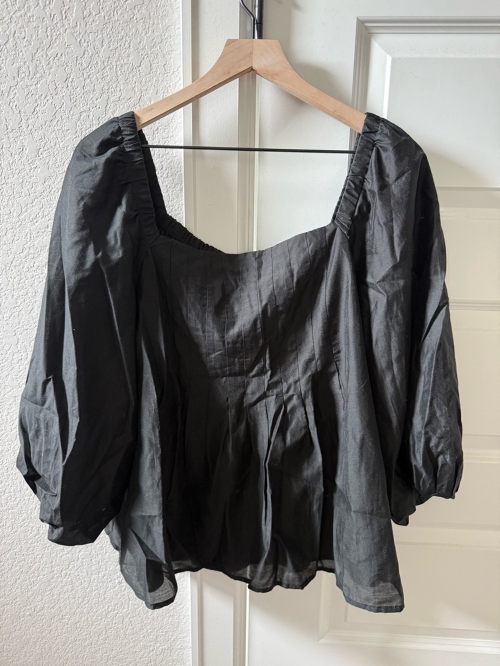 Banana Republic Black Puff Sleeve Square Neck Blouse